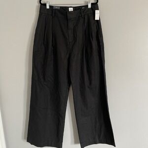 GAP High Rise Pleated LINEN Wide-Leg BOHO Trouser Black Pants Size 14 RT$90